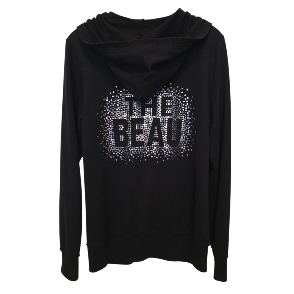 Beau Rivage Biloxi Casino Black Full Zip Hoodie The BEAU Sequins Sz XL Pockets